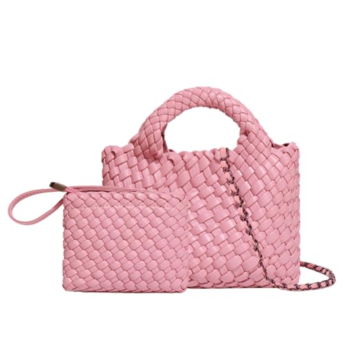 Image of Woven Tote Bag for Women with Coin Purse, Foldable Chain Small Crossbody Handbags, Fashion Shoulder Bag, Hobo Satchel