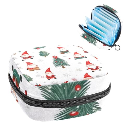 Sanitary Pads Bags, White Adorable Christmas Gnomes Santa Claus Tree Snowflake Menstrual Cup Pouch Nursing Pad Holder, First Period Kit Bags for Teen Girls Women Ladies