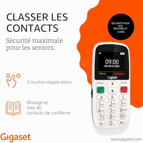 Gigaset GL395 Seniorenhandy mit SOS-Taste, 2,2-Zoll-Farbdisplay, Perlweiß