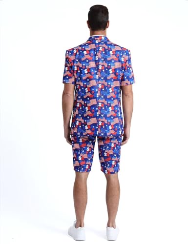 Men's 3-Piece American Flag Suits for 4th of July, Two Buttons Short Sleeve Blazer & Shorts & Tie & Bowtie2