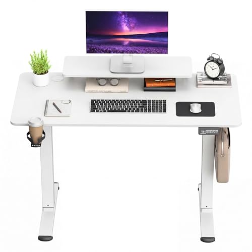 Image of Furmax Electric Standing Desk, 47 x 24 Inches Sit Stand up Desk, Sit Stand Height Adjustable Home Office Desk with Monitor Stand (White, 47)