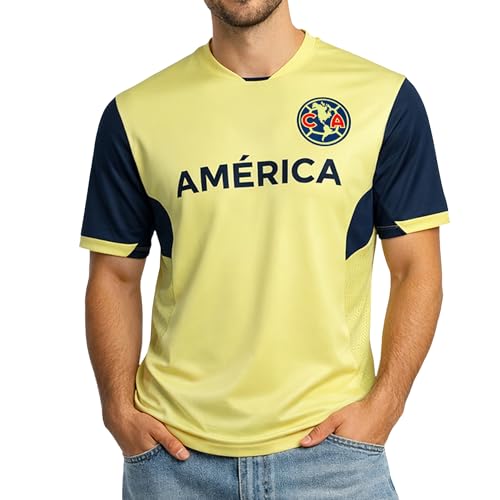 Icon Sports Club America - Camiseta de Manga Corta Unisex, Federación Mexicana de Fútbol Asociación, Ca85pf., Unisex Adulto, Color Amarillo, tamaño Medium