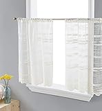 HLC.ME Broadway Striped Semi-Sheer Window Curtain Short Tiers for Kitchen, Small Windows and Bathroom (30 x 45 inch Long, Ivory)
