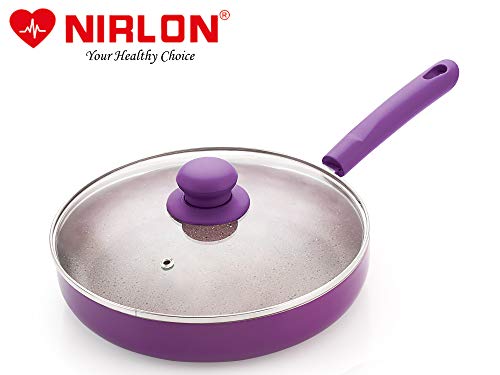 Image of Nirlon Regal Purple Aluminium Non-Stick Induction Base Fry Pan with Glass Lid, 24cm - 1.9 Liter (Color - Purple)