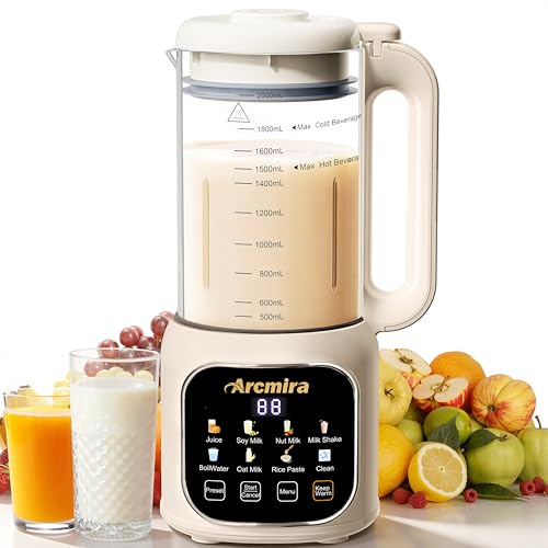 Image of Arcmira 68oz Automatic 8-in-1 Nut Milk Maker, 10 Blades -No Soak, Self-Clean, Delay Start & Keep Warm, for Almond /Soy /Oat Milk, Juice, Boil Water, Shakes - Plant-Based Dairy Free for Family & Party