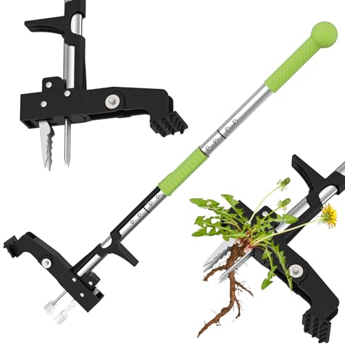 Ergohortus Stand Up Weed Remover Tool 4-Claw Weed Puller Root Remover for Garden Patio Lawn Long Handle Dandelion Removal Tool and Weed Extractor No Bend Garden Weeder Tool with Foot Pedal