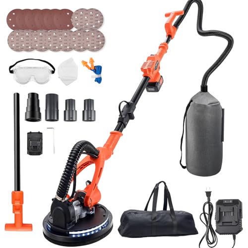 Image of VEVOR Cordless Drywall Sander, 450W Electric Sander, Popcorn Ceiling Removal Tool with Vacuum Dust Collection, 7 Variable Speed 0-1600 RPM, LED Light, Foldable & Extendable Handle, 15 Sanding Discs