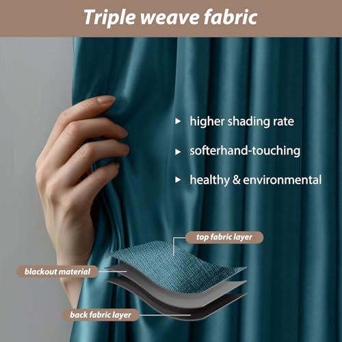 Image of Room Divider Curtains with Ceiling Curtain Track Set Window Curtain for Bedroom,Living Room Total Blackout Thermal Insulated Privacy Ceiling Track Curtain W 6 x H 6 FT Azure Blue drape&Black track