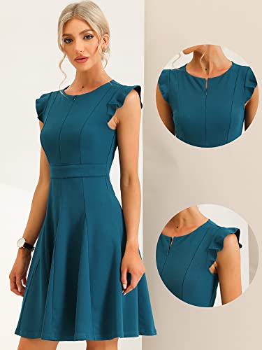 Allegra K Evening Dress For Women's 2023 Summer Ruffle Cap Sleeve Zip Front A-Line Cocktail Dress Medium Peacock Blue #TOP1