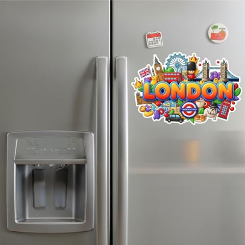 Image of Souvenir Fridge Magnet | 4x3 Inch Collectible Travel Decor | Strong & Durable Refrigerator Magnet with Iconic Landmarks for Travelers (London)