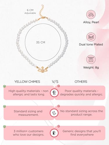 Image of Yellow Chimes Pearl Jewellery Set for Women Set of 2 White Pearl Necklace for Women and Girls