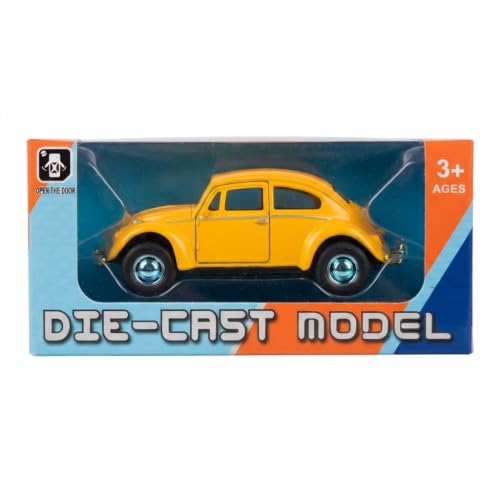 Image of Vintage Die-Cast Metal Toy Car with Openable Doors & Pull Back Action, 1:36 Scale Classic Model Vehicle, Durable Metal Body, Kids Toy Gift for Boys & Girls 3+ Years (Pack of 1) (Yellow)