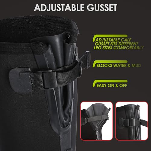 Image of 8 Fans Waterproof Rubber Boots for Men & Women, 6mm Neoprene Rain Boots with Adjustable Calf Gusset, Anti-Slip Outdoor Work Boots for Fishing, Gardening,Hunting& Farming