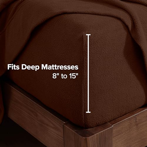 Image of Bare Home Super Soft Fleece Sheet Set (Twin XL, Cocoa) | Extra Plush Polar Fleece, No-Pilling Bed Sheets, All-Season, Cozy Warmth, Deep Pockets 6 to 15 Inches