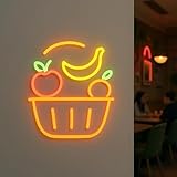Xusdamyj Leuchtreklame mit Obst- und Gemüsekorb. Beleuchtung für Obst- und Gemüseläden. LED-Leuchtreklame für Restaurants. Neon-Dekoration für Cafés.