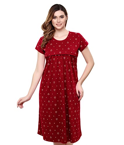 Image of TIGYWIGY Women's Cotton Printed Knee Length Maternity /Feeding /Nursing Nighty