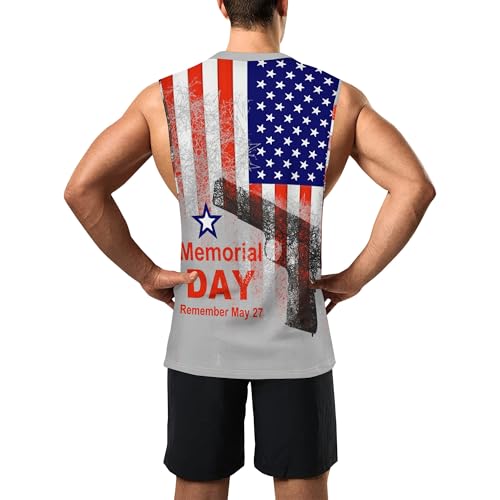Image of Zhyaj Summer Tanks Top for Men Flag Graphic Print Sleeveless Shirts Casual Working Out Vest T-Shirts Loose-Fit Men's Tank