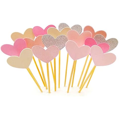 Cupcake Toppers 30Pcs Set, GUCUJI Funny Pink Heart DIY Glitter Mini Birthday Cake Snack Decorations Picks Suppliers Party Accessories for Wedding and Baby Shower Cover