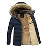 Men's Winter Puffer Jacket with Fur Hood Windproof Thick Fleece Lined Down Coat Fashion Quilted Warm Parka Outerwear