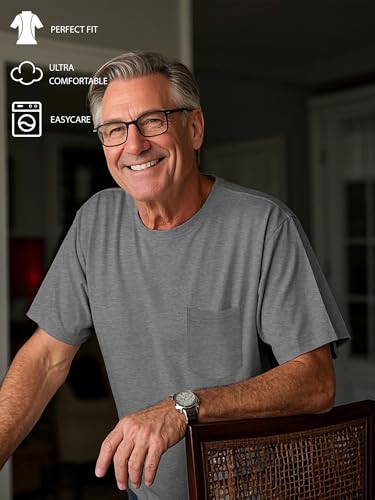 Ficerd 3 Pack Men's Big and Tall T Shirt, Short Sleeve Pocket Cotton Tee Crew Neck Lightweight Tops Solid Loose Fit Shirts3