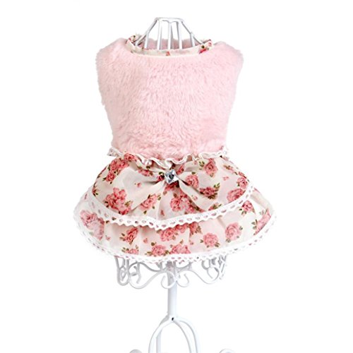 Howstar Pet Dress, Puppy Elegant Lovely Clothes Outfit Party Floral Lace Skirt Soft Warm Sweater (M, Pink) #TOP1