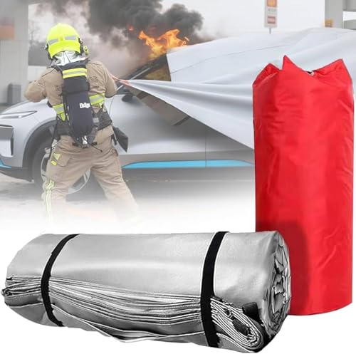 JozyJul Gran Manta Ignífuga De Emergencia De Fibra De Vidrio Y Silicona De Doble Cara para Vehículos, Manta Ignífuga para Coches Eléctricos, Manta Extintora De Emergencia para Coche 6×8m/19.7×26.2ft