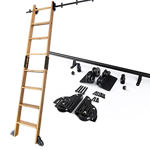 Kit de herrajes para escalera rodante negra riel redondo 600 cm cocina y biblioteca 2