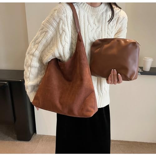 Image of 2 Pcs Slouchy Hobo Bags Women Suede Crescent Satchels Shoulder Bag Crossbody Purse Top-handle College Tote Handbag 2026