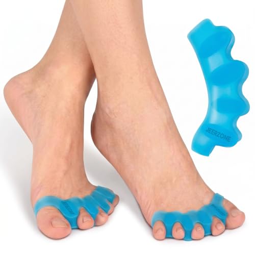 Image of Silicone Gel Toe Separators, 5 Holes High Elastic Toe Straightener Hammer Hallux Valgus Corrector Pain Relief Toe Straightener Achilles Stretcher, Toe Spacers Bunion (Blue)