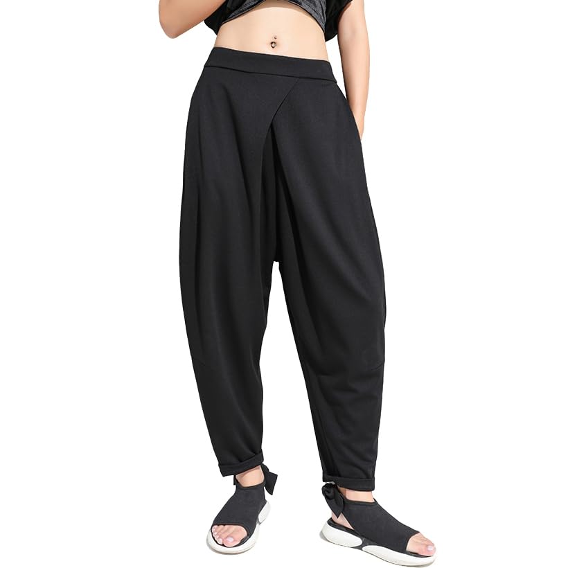 Gothic Hakama Pants for Women Trousers Elastic Waist Culottes Casual Loose Gaucho Pants Japanese Harajuku Style Trendy
