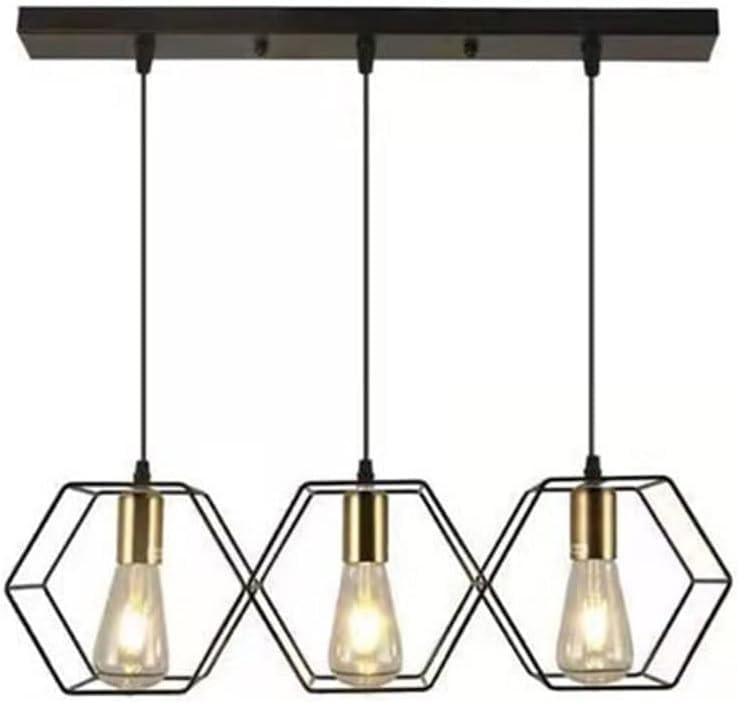 Lustre moderne à LED suspension hexagonale noire style ferme industrielle pour cuisine et hall