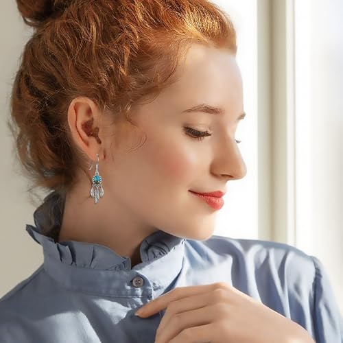 Natural Turquoise Earrings for Women Dangling 925 Sterling Silver Blue Vintage Native American Western Jewelry Women's Pendant Earrings Turquoise Gifts for Mother or Sister4