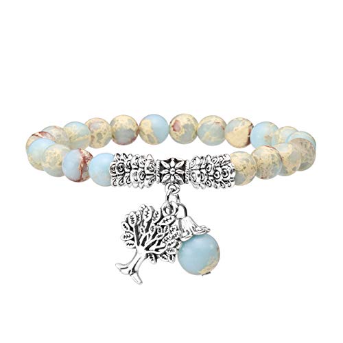 Jovivi 8MM Synthetic Imperial Jasper Natural Gemstone Tree of Life Lucky Charm Stretch Bracelet