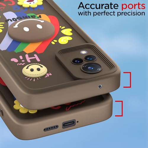 Image of Pikkme Back Cover for Vivo V21 5G | Soft Silicone| Cute Rainbow Smile & 3D Cartoon Flower Design | Shockproof Raised Camera Protection Bumper Case (Brown)