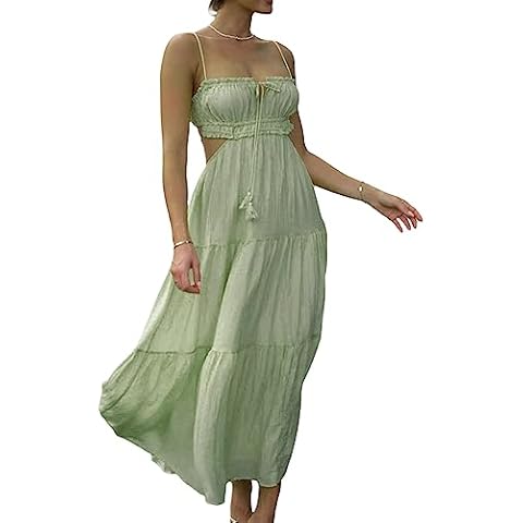 Women Sexy Spaghetti Strap Low Cut Dress Y2k Bodycon Long Dress Sleeveless Backless Maxi Dress Going Out Dress Party Clubwear (green01, S) Cover