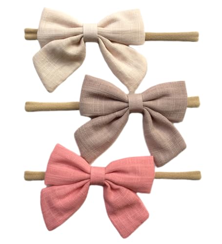 Image of Cherssy Baby Bows and Headbands, 3pcs Super Stretchy Nylon Hairbands for Newborn Infant Toddler Baby Girls