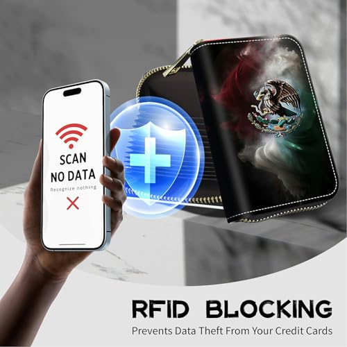 Image of Cute Credit Card Holder with Zipper, Mexico Flag RFID-Blocking Card Case Small Wallet for Women Men, Multi-slot Card Organizer Case Travel Accordion Wallet