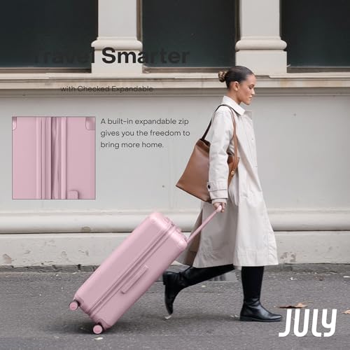 Checked Expandable - 24.5" Airline Approved Check In Luggage with Wheels, Spinner Suitcase for Men & Women - TSA Lock Rolling Suitcase, Spinner Wheels, Expansion Zip, Y-Strap - Blush Pink4