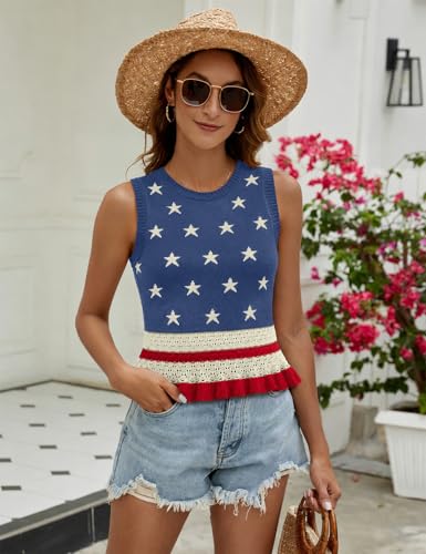 Image of VIMPUNEC Womens Crochet Crop Tank Tops Sleeveless Knit Sweater Vest Ruffle Hem Summer Top
