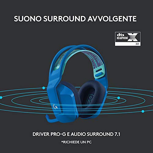 733 LIGHTSPEED Cuffia Wireless con Microfono Gaming con Fascia per la Testa a Sospensione, LIGHTSYNC RGB, Tecnologia Microfono Blue VO!CE, Driver Audio Pro-G, Leggera - Blu - Cuffia gaming - Immagine 9