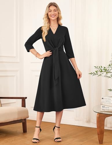 GRACE KARIN Work Dresses for Women 2025,Business Casual 3/4 Sleeve Midi Dress,Office A Line Dresses2