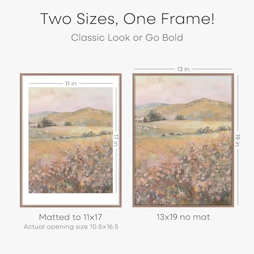 Image of Homeforia 13x19 Picture Frame Mocha, High End Metal 13 x 19 Poster Frames with Mat 11 x 17 for Photo, 13x19 Mocha Frame Matted to 11x17 inch Print, 19x13 Thin Frame, Tempered Glass, Wall Kit, Set of 1