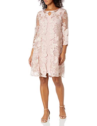 Alex Evenings Women's Midi Scoop Neck Shift Dress with Jacket (Petite and Regular), Shell Pink Peti, 12P