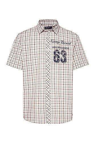 Camp David Herren Kariertes Kurzarmhemd mit Artwork Sand XXL