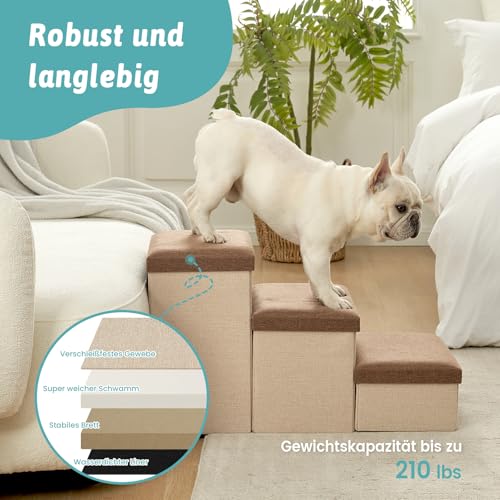 COZY KISS Hundetreppe für Kleine Hunde mit Stauraum, Breite Haustiertreppe Faltbare für Bett und Couch, Hunderampe mit Rutschfestem Boden, Lecksichere (Braun, 43x72x42.5cm, 3)