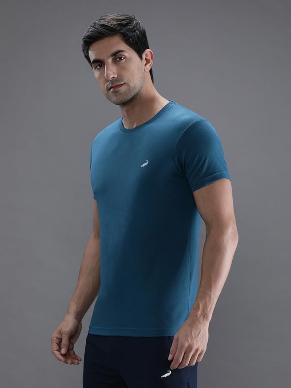 Image of CROCODILE Men Solid Sport Fit T Shirt | Round Neck | Short Sleeve | Regular Length | Basic Casual Pull On Topwear Grey Melange