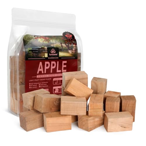 Lumberer Apple Wood Smoking Chunks 100% Natural Hardwood for Smokers & Grills Long-Lasting Burn (1+ Hours) Light Fruity Smoke Flavor 4LBS High-Temp Sterilized & Clean Burn