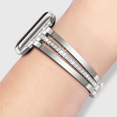 Image of AIRSPO Slim Gold Band Compatible with Apple Watch 38 /40 /41 /42 /44 /45 /46mm Women Metal Dressy Jewelry Bracelet with Bling Diamond for iWatch Series 10-3 /SE (Starlight, 42 /44 /45 /49 /46mm(Series 10))