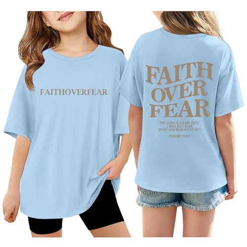 Cute Preppy Girls Shirts Kids Oversized Christian Graphic T Shirts Y2k Summer Tops Short Sleeve Crewneck Tees 3-14 Years