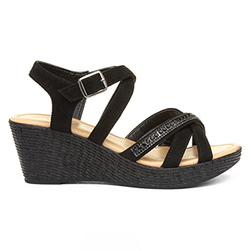 Lilley Sydney Womens Black Wedge Strappy Sandal - Image 3
